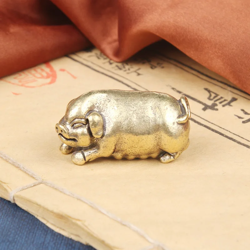 Solid Brass Lucky Desktop Decoration Twelve Zodiac Copper Pig Antique Collectible Artsy Object Tea Ornaments Crafts Whol