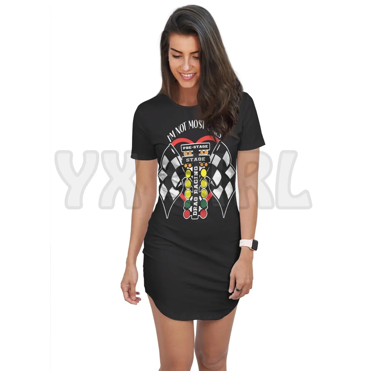 YX GIRL I'M NOT MOST GIRLS DRAG RACING  3D All Over Printed T-SHIRT DRESS Sexy Summer Women Casual Dresses