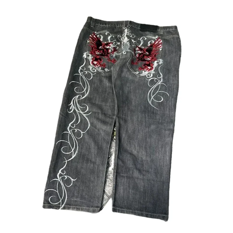 

Y2K street new baggy jeans women Harajuku fashion embroidery pattern pants hip-hop retro high waist wide leg jeans wide trousers