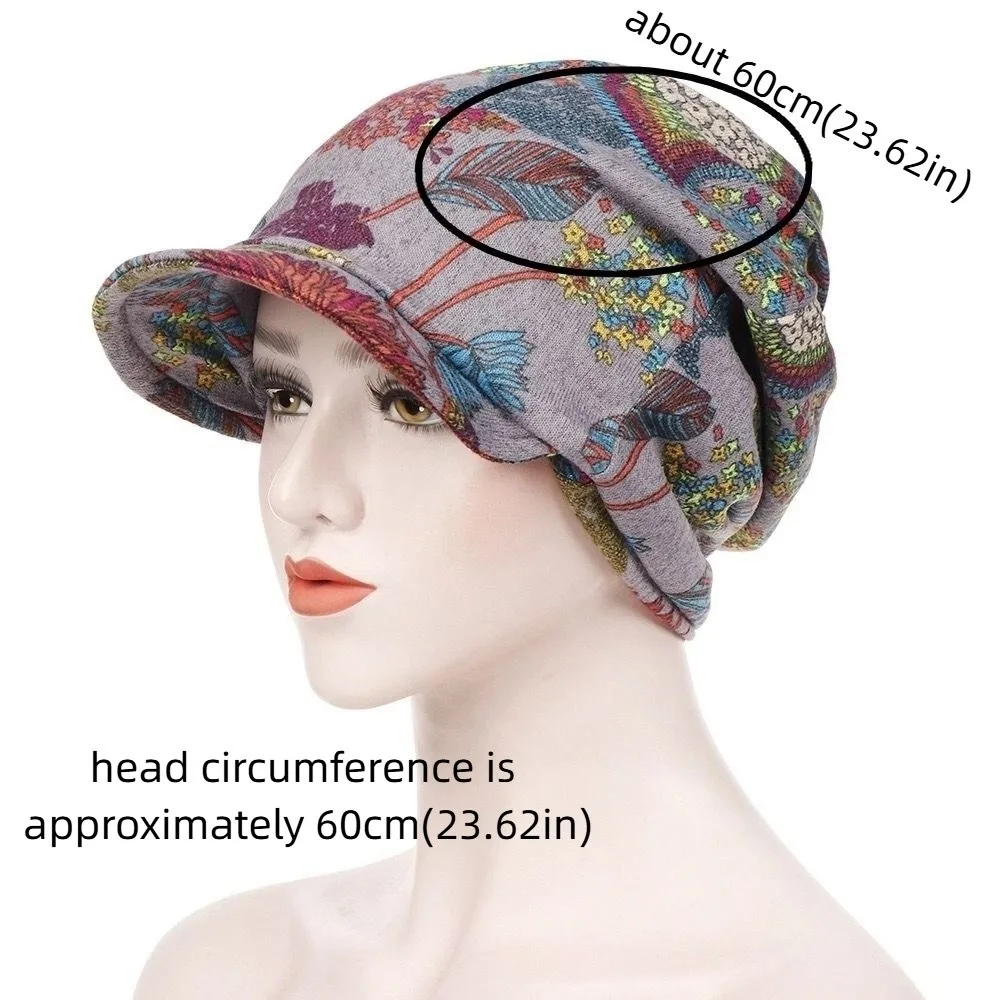 プリントデザインのケモキャップ、快適で通気性のある脱毛症用キャップ、短いつばの広いつばの暖かいボンネットキャップ、冬シーズン用