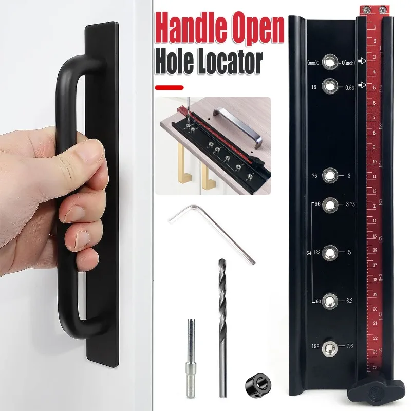 Solid Aluminum Handle Drilling Locator, Woodworking Positioning Tool, Cabinet Door Hole Punch & Drilling Guide