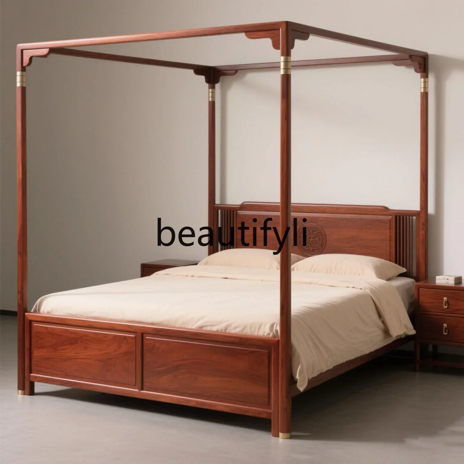 zqxNew Chinese-style solid wood shelf bed Song-style double Chinese-style step-up bed Classical bedroom Ming-style four-poster b
