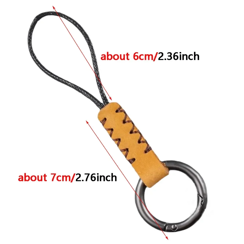 Handmade Cowhide Leather Key Chains for Men Women Car Keychain Lanyard Cotton Rope Strap Metal Keyring Gift Trendy Key Holder
