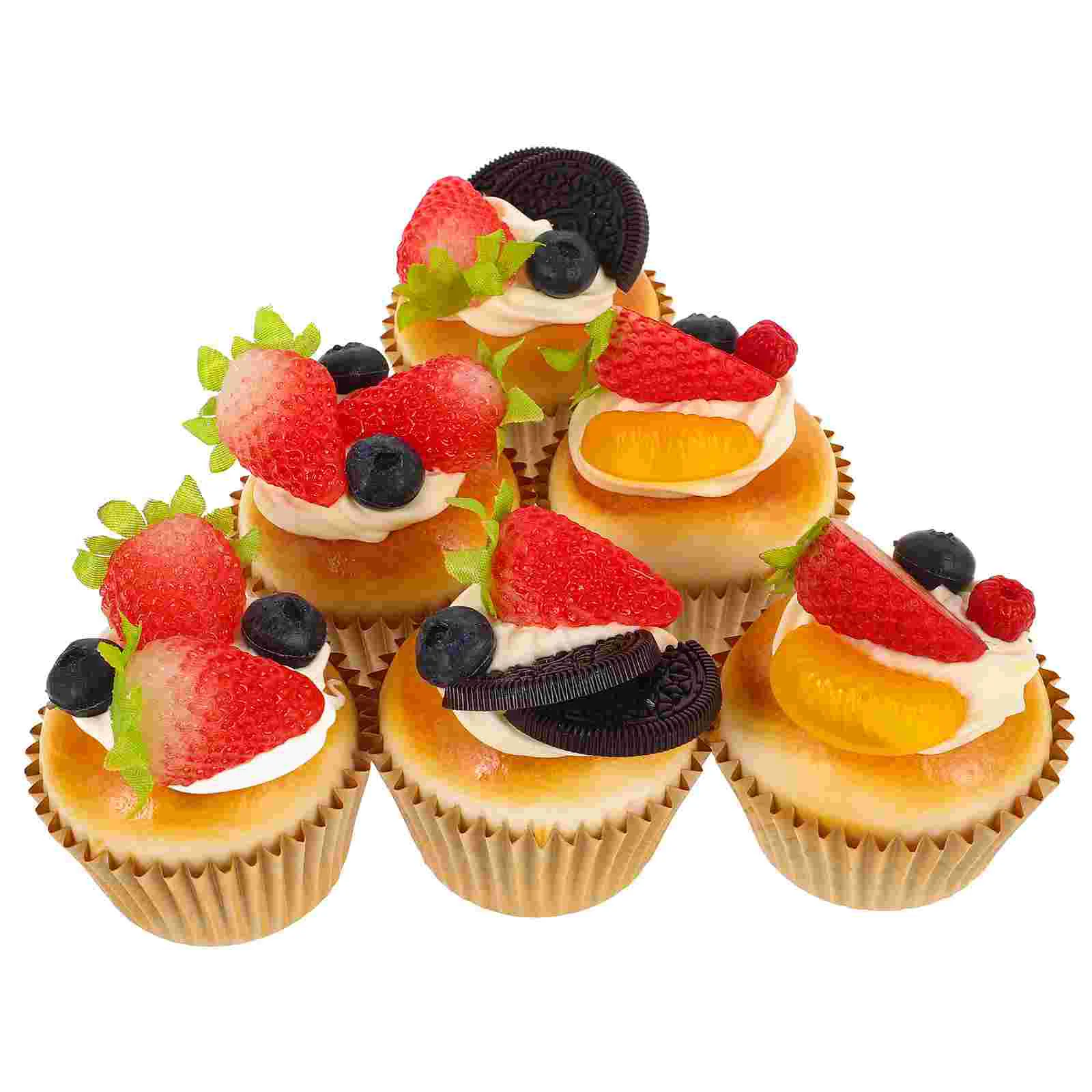 6 Pcs Simulation Cake Model Desserts Pastry Cupcake Fake Home Supplies Bread Shop Accessory