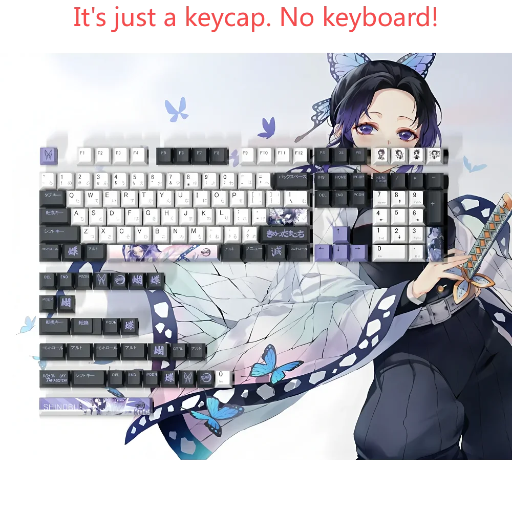 Anime Ghost Destruction Blade Cherry Keycap Set PBT 130 Keys Japanese Keycaps for Mechanical Keyboards 61/75/85/104/108