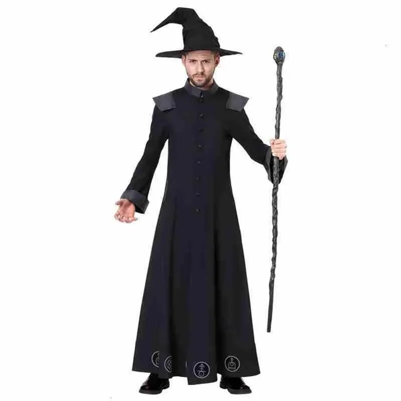 Jubah kostum pentagram untuk cosplay, topi, topi kupluk, jubah untuk pria, liburan Halloween, sk;m1