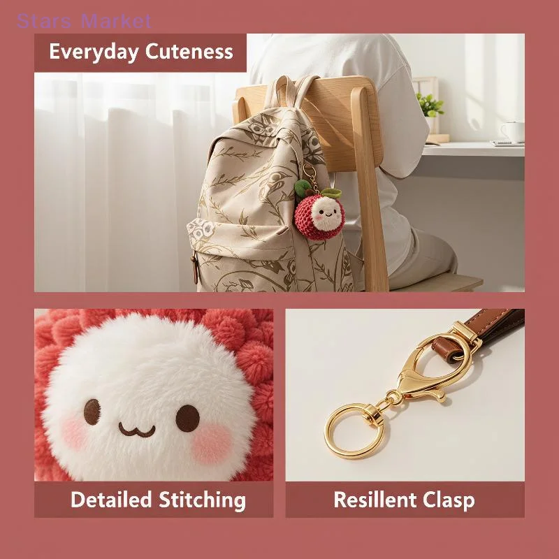 Plush Lychee Yangmei Keychain Cute Mini Stuffed Fruit Charm for Kids Girls Backpack Purse Decor Small Gift