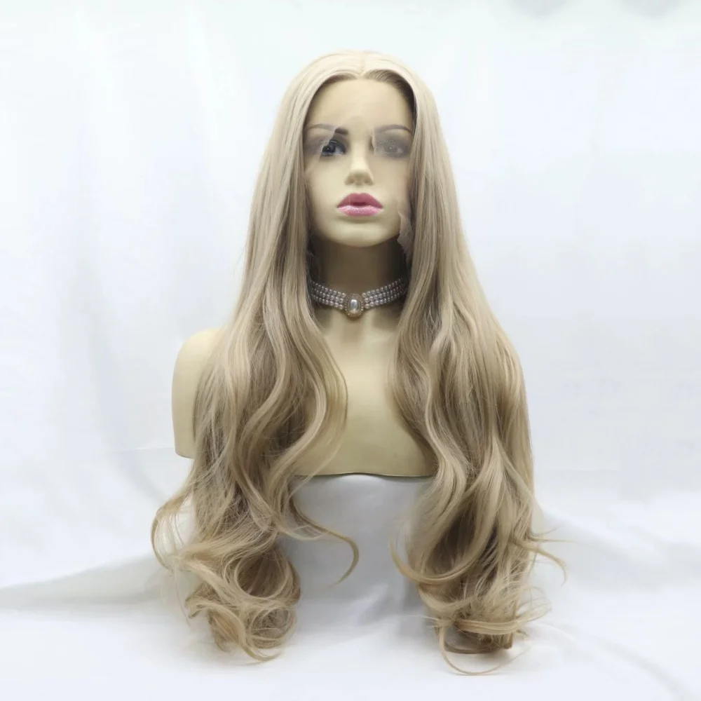 

Synthetic Honey Blonde Lace Front Wigs Long Wavy Wigs Heat Resistant Fiber Long Hair Wigs Middle Parting