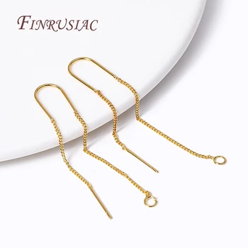 DIY Earring Making Accessories 18K Gold Plated Ear Wire Earrings Findings,Cable Chain Ear Thread with Center U-Bar and Open Ring
