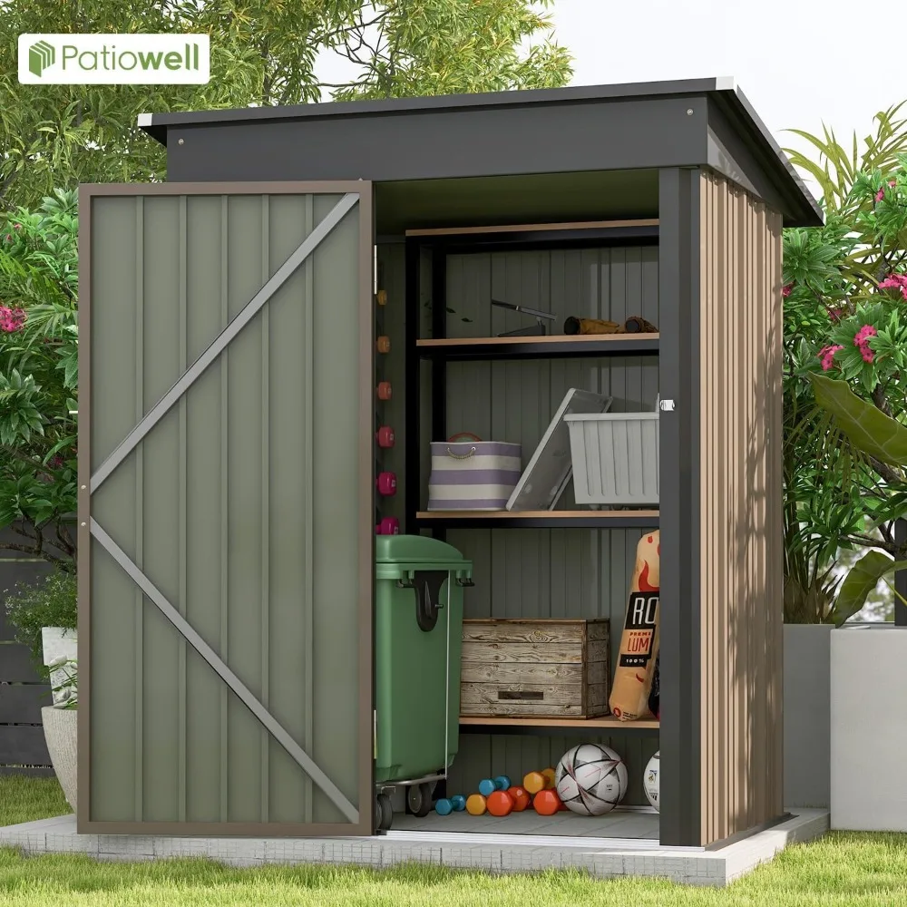 Imagem -02 - Prefab Tool Shed House com Telhado Inclinado e Porta Bloqueável Armazenamento ao ar Livre Mobile Shed Container Brown Freight 5x3ft