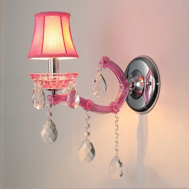 

Children's European Style Room Bedroom Bedside Wall Lamp Pink Corridor Aisle Wall Light Living Room Background Wall Lamp
