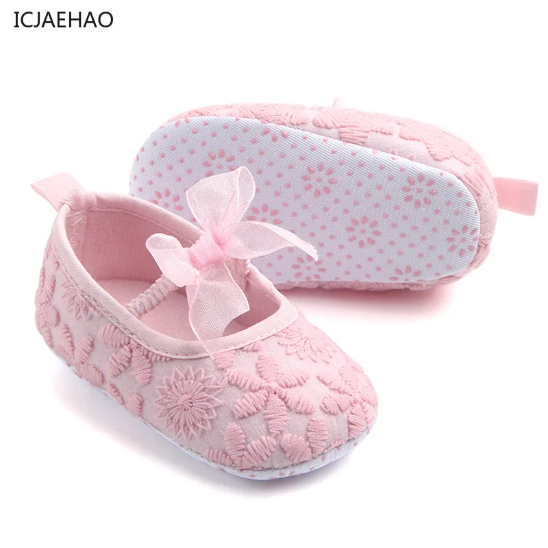 ICJAEHAO White Pink Embroidery Infant Prewalkers Baby Girls Shoes Wedding Matching Spring Summer Nonslip Christenning Baptism