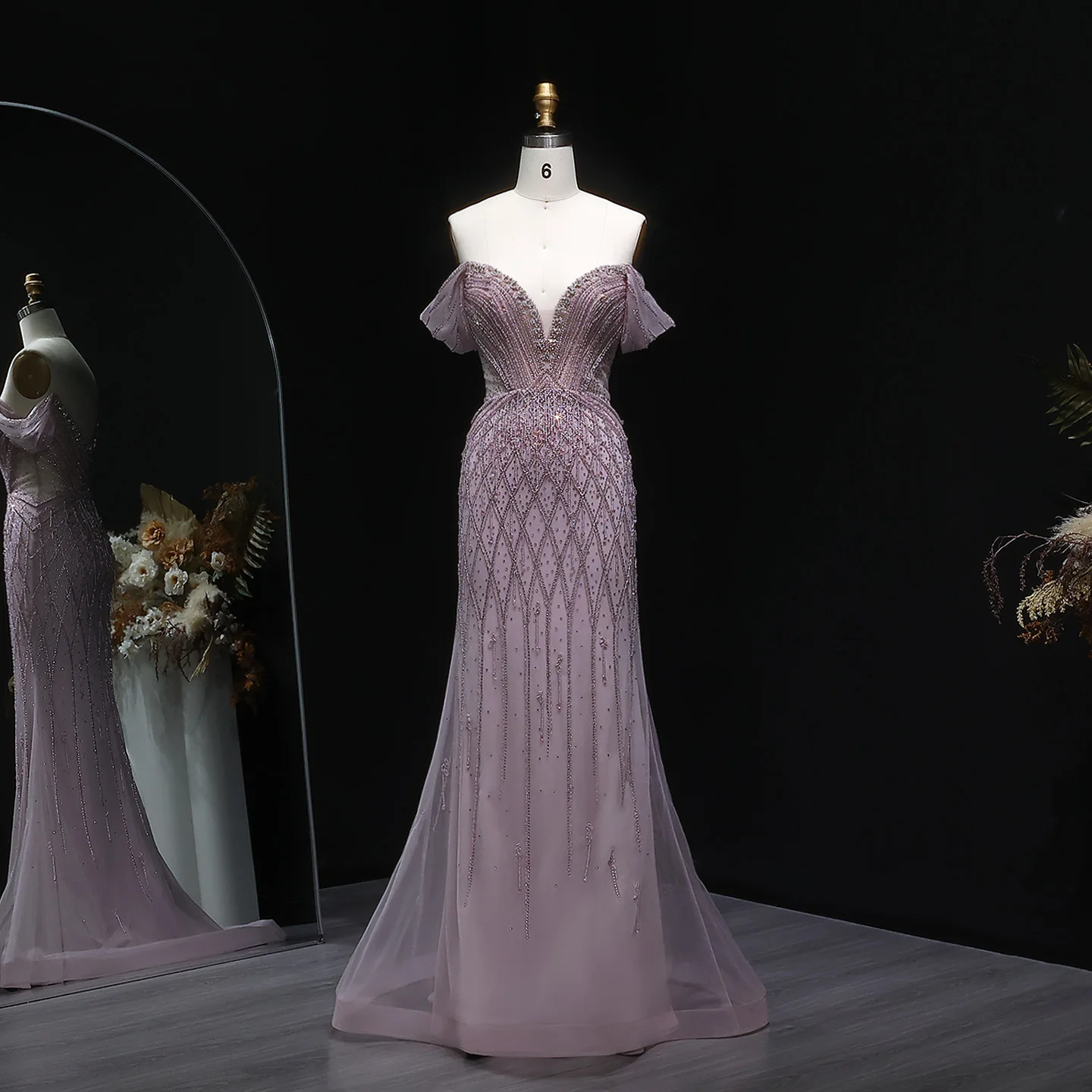 

Sharon Said Stunning Off Shoulder Pink Beaded Sweetheart Mermaid Evening Gown Luxury Dubai Wedding Prom Party SS003 Customized