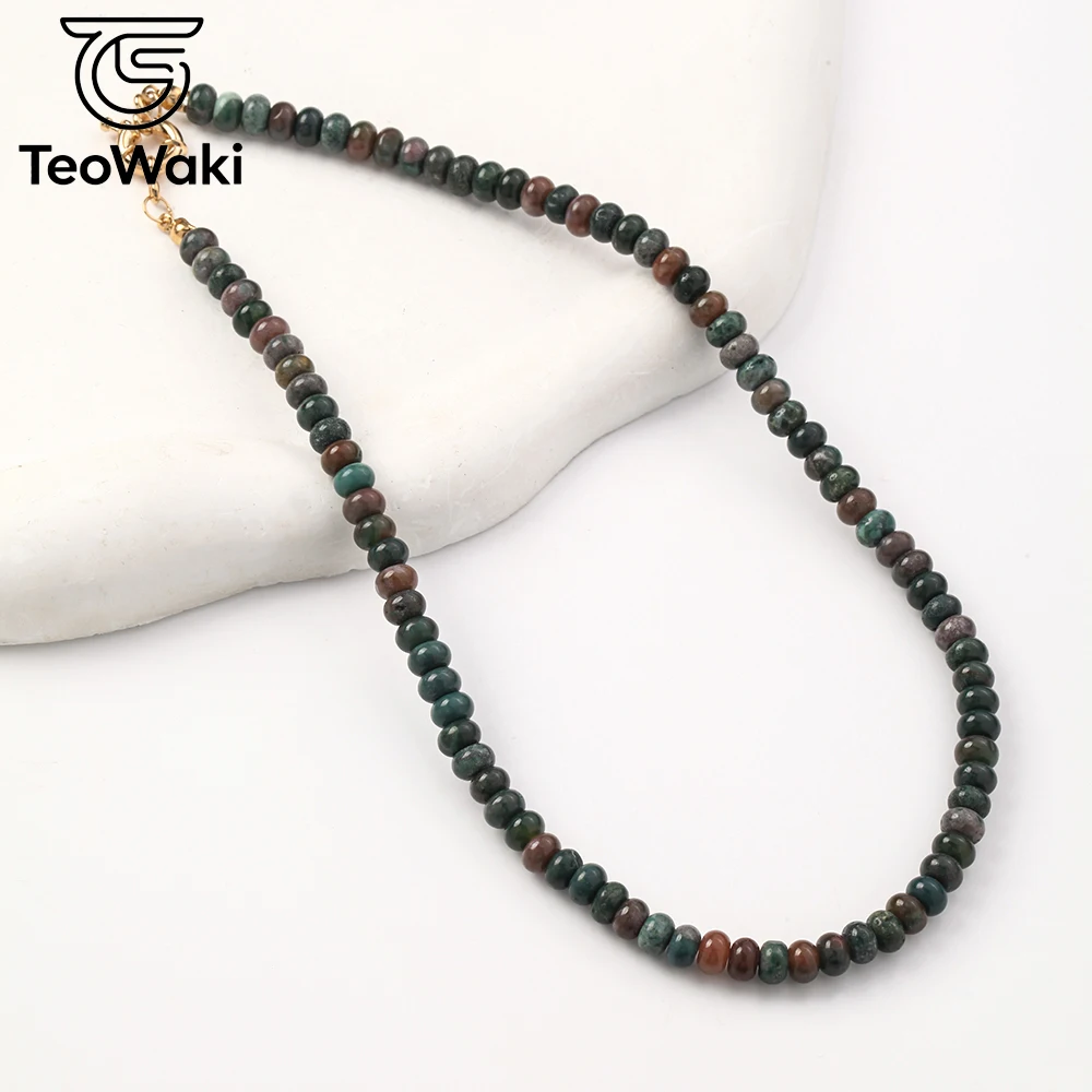 TeoWaki 4×6mm Indian Agate Abacus Beaded Necklace 40cm Natural Stone Jewelry Gift for Christmas Symbol of Stability & Harmony