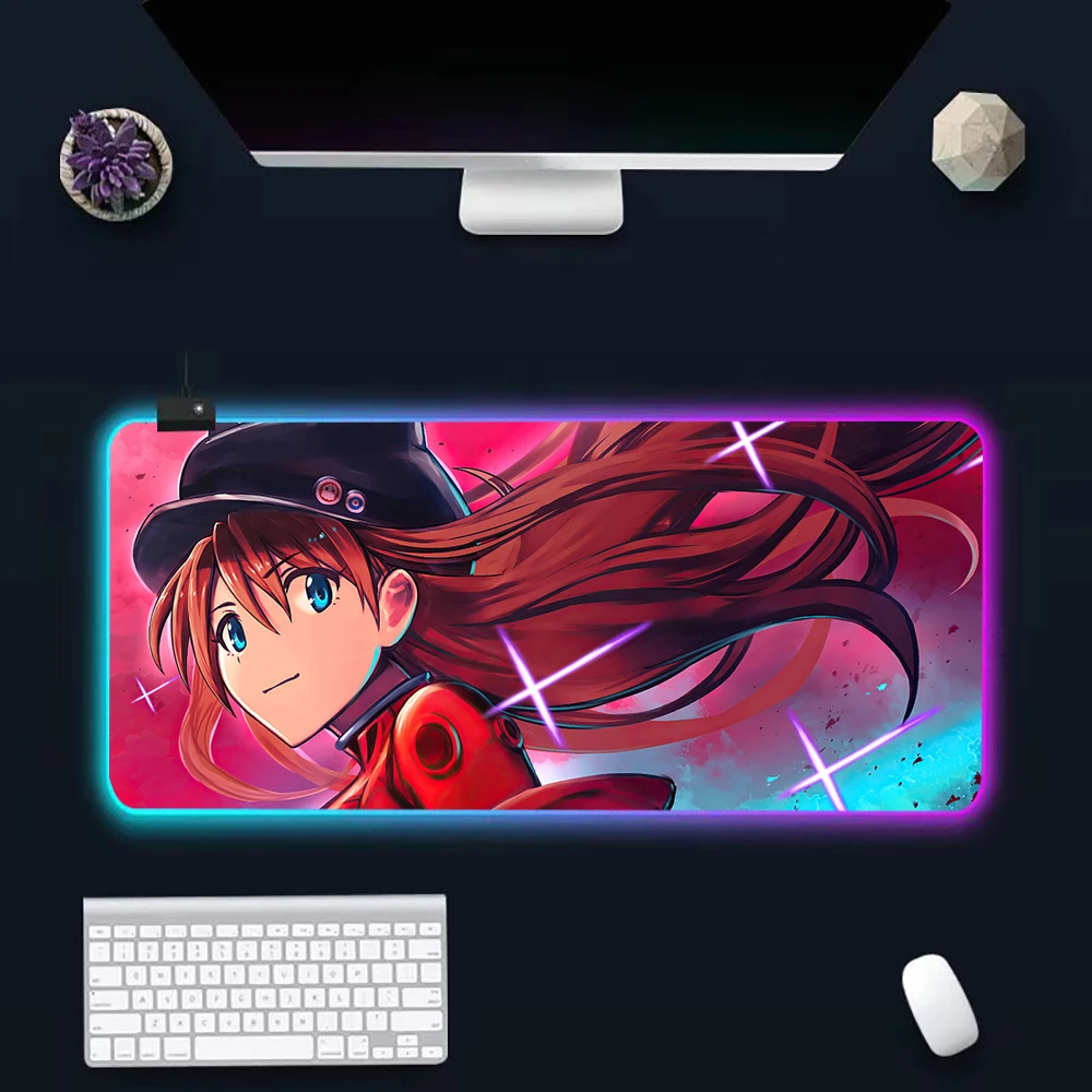 E-Evangelion RGB Pc Gamer Keyboard Mouse Pad Mousepad LED Glowing Mouse Mats Rubber Gaming Computer Mausepad