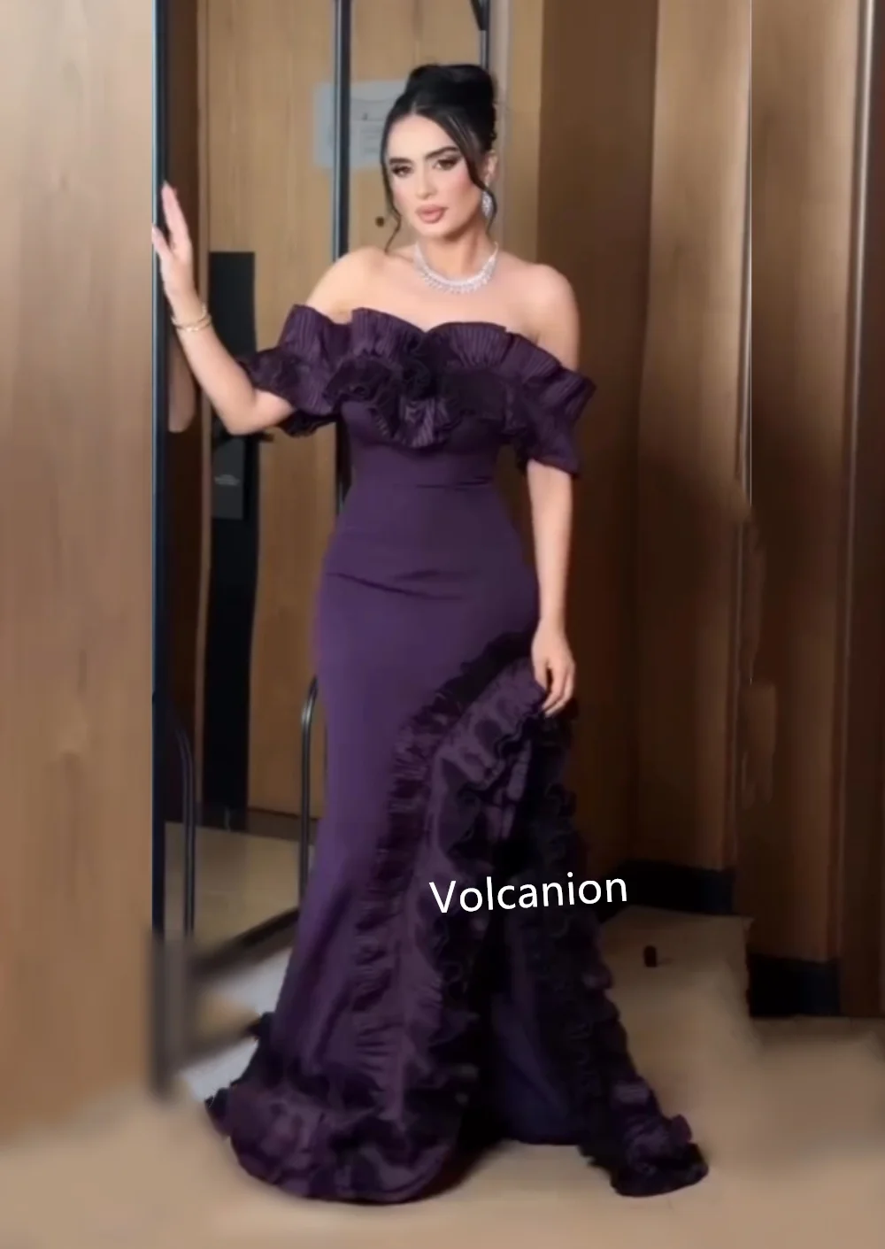 تخصيص جيرسي كشكش حورية البحر خارج على الكتف فساتين طويلة مناسبة مخصصة مساء أزياء رسمية رائعة