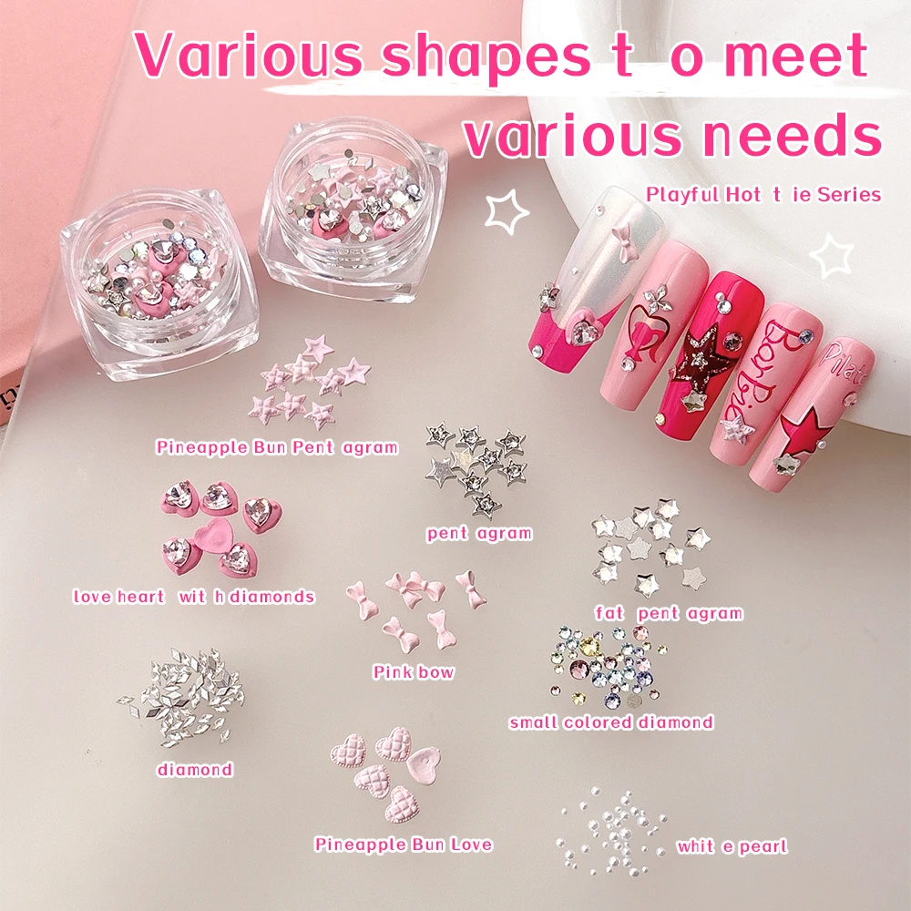 Zircon Nail Art Kit 3D Heart/Star/Bow Rhinestones Crystal Diamonds for Gel Nails Glitter Cat Eye Polish Decor DIY Manicure Set
