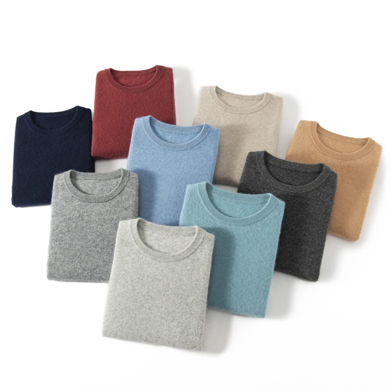 Men's 100% Pure Cashmere Short Sleeve Knit Bottoming Shirt Warm Sweater Men's Spring And Autumn Round Neck Half Sleeve T-Shirt