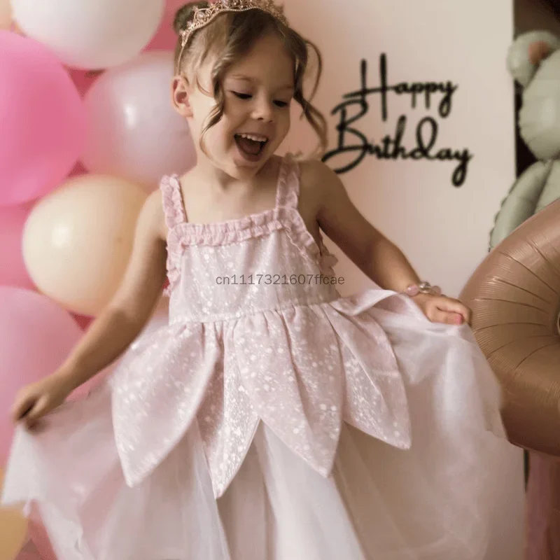 Flower Fairy Girl Dress Vest Sleeveless Shoulder Strap Suspender Princess Petal Skirt Magic Halloween Dress