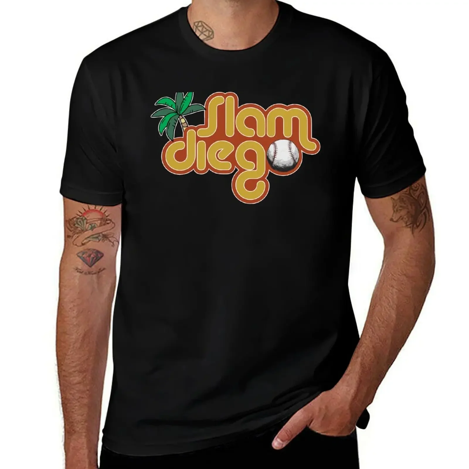 Slam Diego Sunset Palm Tree San Diego Baseball Grand Slam T-Shirt quick-drying vintage graphic tee black t-shirts for men