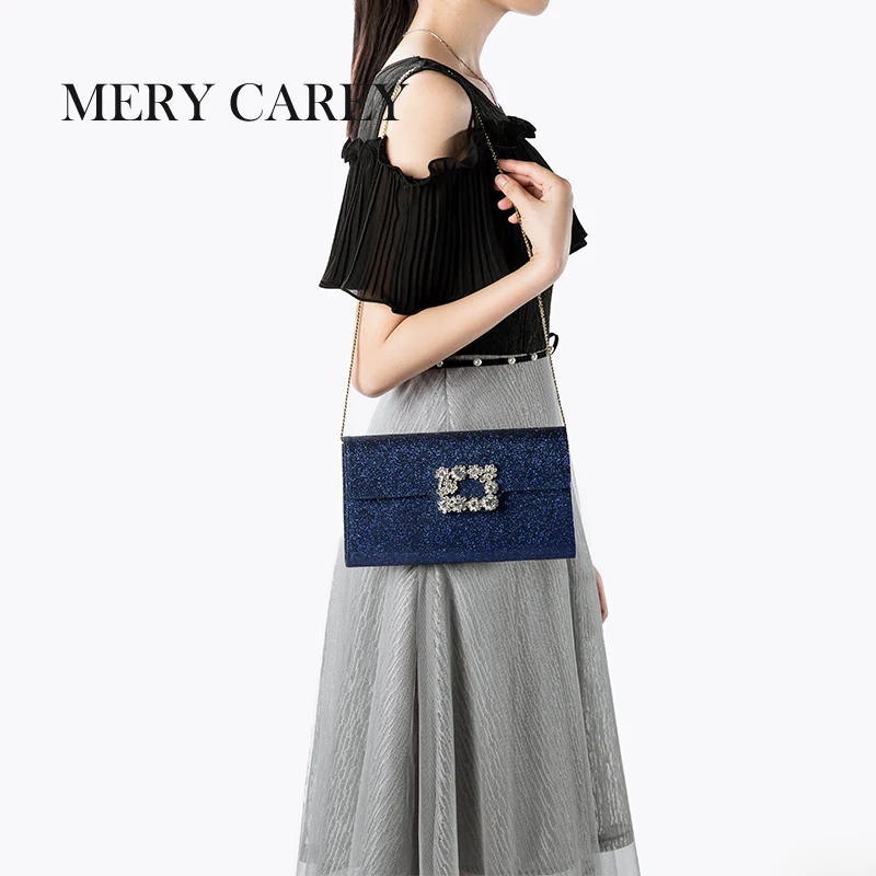 2025 Trendy New Blue sequined Women's Shoulder Bag Fashion Versatile Banquet Elegant Bridal Rhinestone Handbag Women