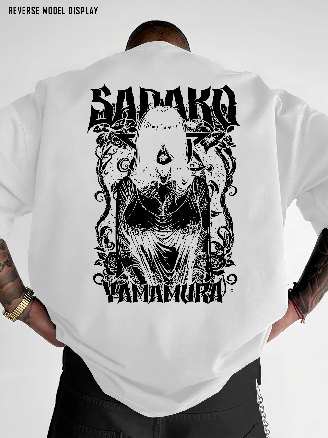 Men'S Casual Streetwear T-Shirt 100% Regular Fit Short Sleeve Round Neck with Bold SADAKO YAMAMURA Graphic Print Anime Design