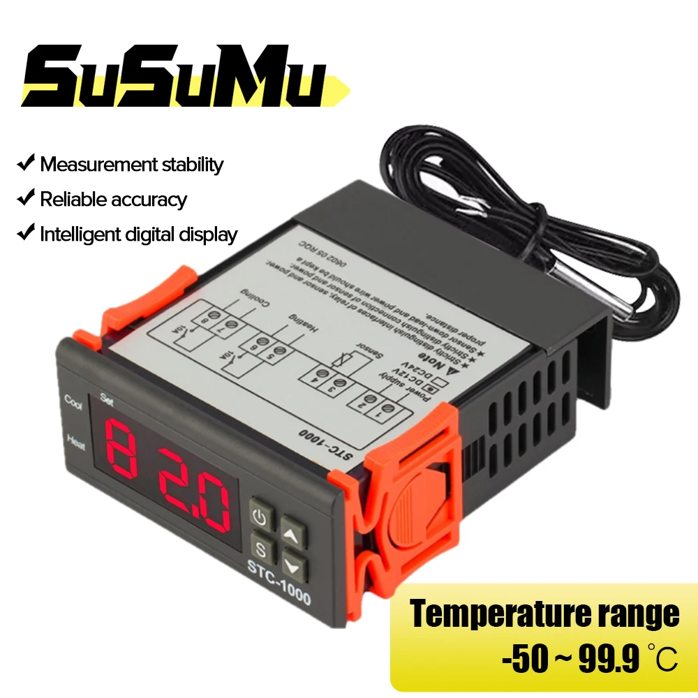 STC-1000 cyfrowy regulator temperatury LED termostat inkubator ogrzewanie chłodzenie napięcie Celsjusza wyjście z sondą czujnika NTC 12v 24v