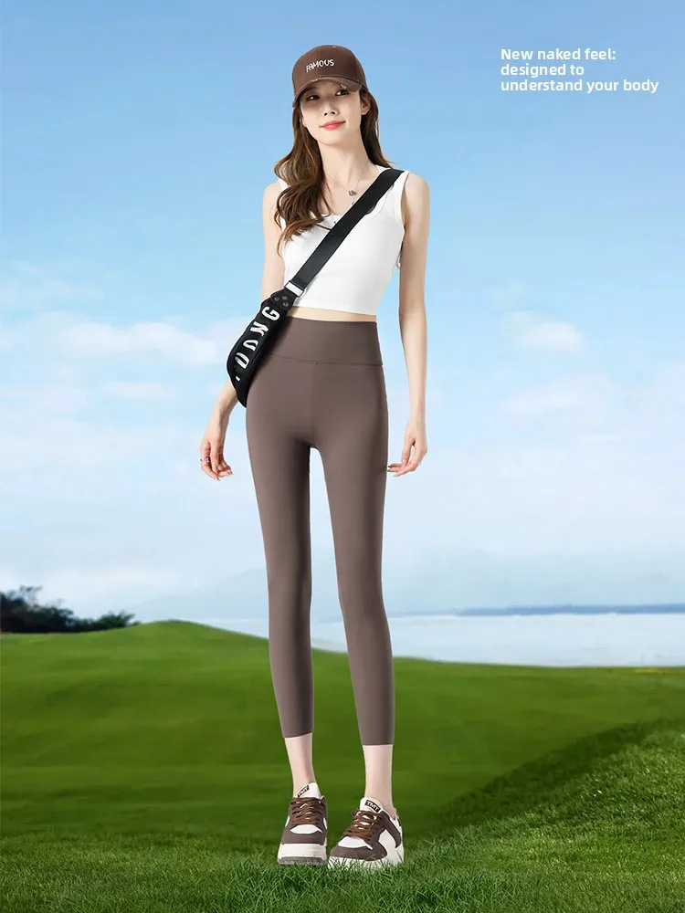 กางเกงโยคะควิ ดราย ฟิต สำหรับผู้หญิง เอวสูง กระชับ เหมาะสำหรับวิ่ง ออกกำลังกาย ใส่เล่นกีฬา ฤดูร้อน  รุ่นเซเว่น-ไฟว์ ชุดออกกำลังกาย