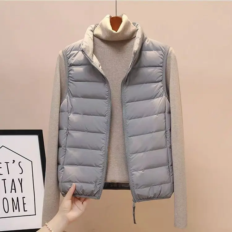 2023 New Outono Inverno Mulheres Ultra Light Duck Down Vest Jacket Mulheres 90% Branco Duck Down Vest Casaco Sem Mangas