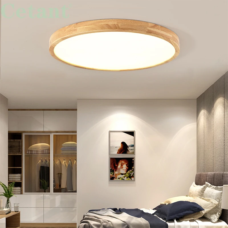 Nordic Ultrathin LED Ceiling Lights for Living Room Bedroom Study Coffee Shop Wooden Ceiling Lamps Wood Fixture Illumination