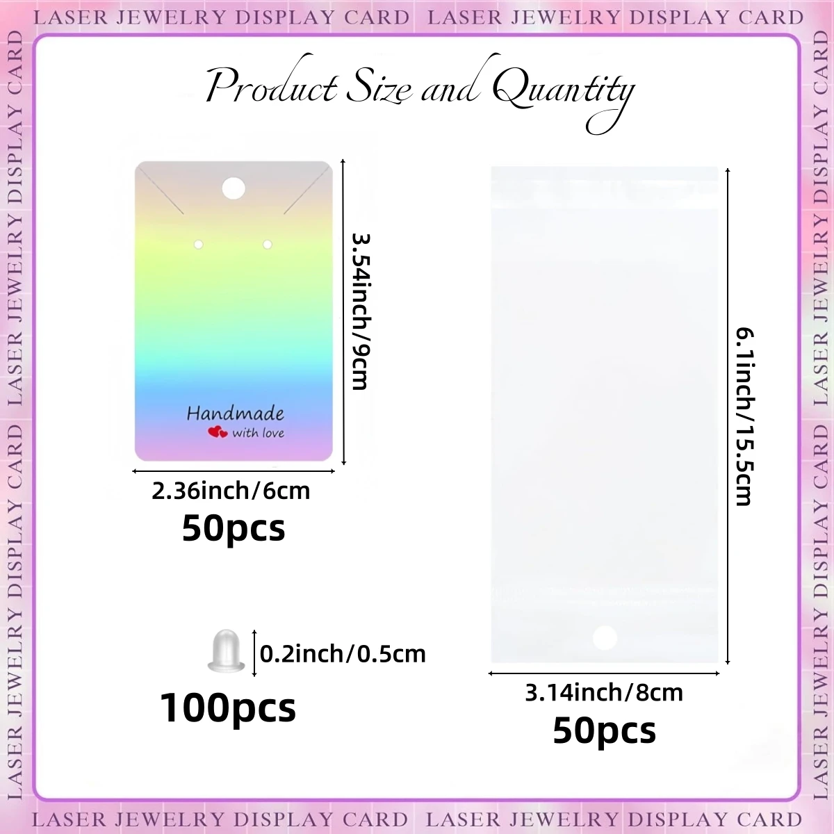 200 Pieces Holographic Earring Display Cards Set Include Earring Cards Jewelry Packaging and Earring Backs for Jewelry Display