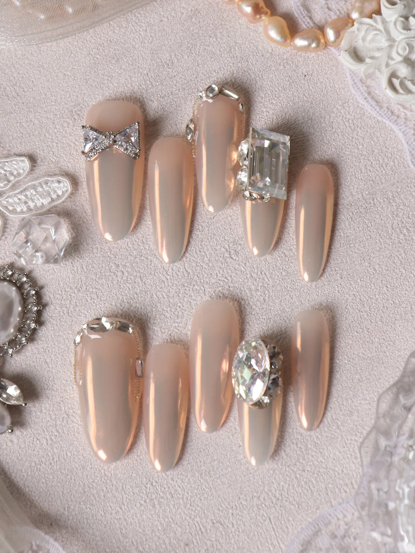 10Pcs Press on Nails Heavy Industry Pink Aurora Diamond Fake Nails Includes 1 Sheet of Adhesive Tabs & 1 Pc Mini File