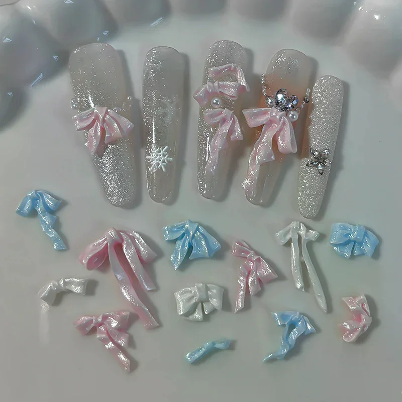 48/72 Piezas de Adornos de Uñas con Lazo de Resina Suave Tallada, Decoración de Uñas con Lazo de Cinta y Diamantes de Imitación para Manualidades