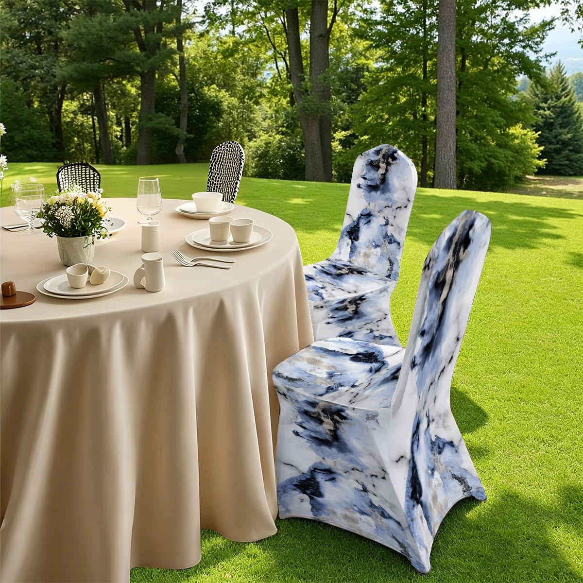 2D Elastic Full - Coverage Chair Cover, Marble Gold Vein Print, Universal for Hotel/Home/Outdoor. Anti -