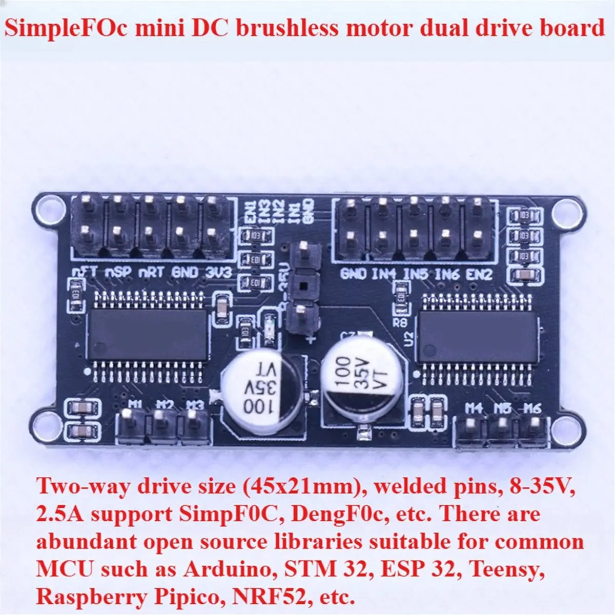 FOC Dual-Channel Motor Driver Board Motor Controller DC8-30V BLDC Brushless Compatible with DRV8313
