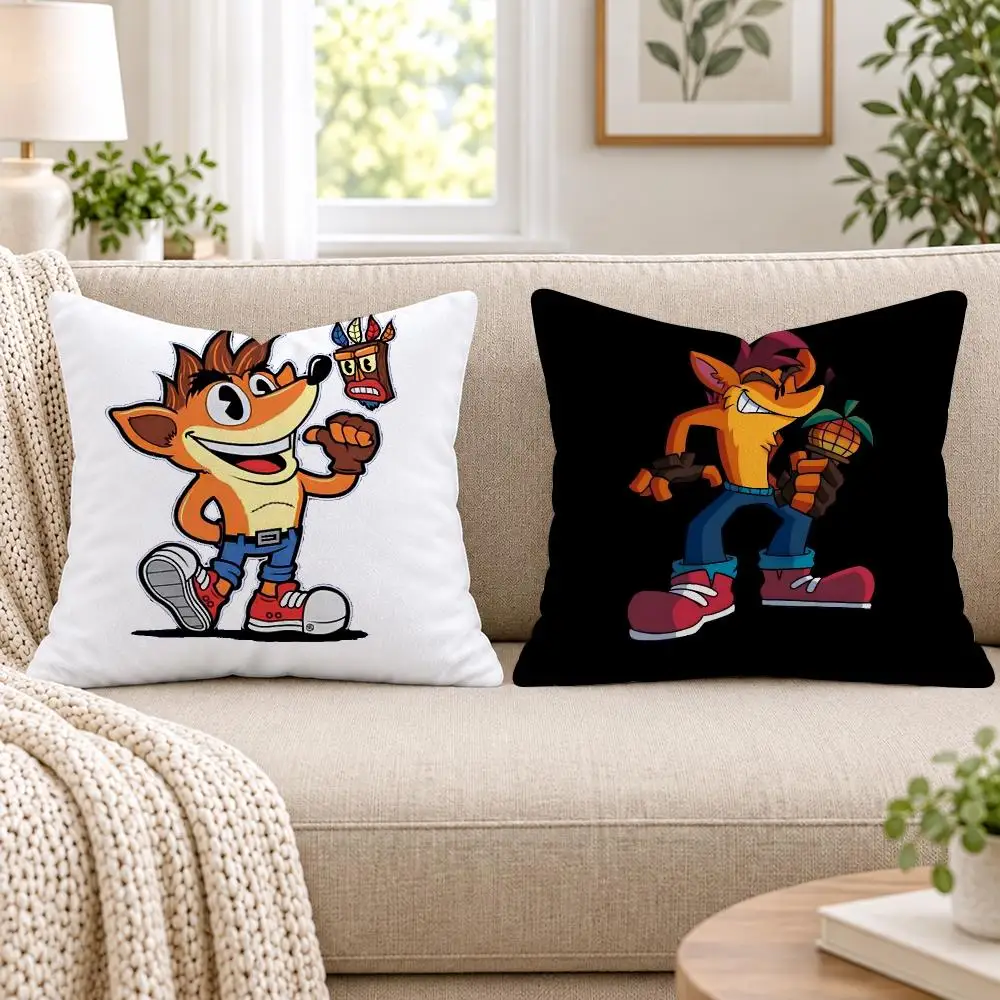 C-Crash B-Bandicoot Cushion Cover Short Plush Double-Sided Printing Sofa Bedroom Pillow Case Aesthetic Home Decor