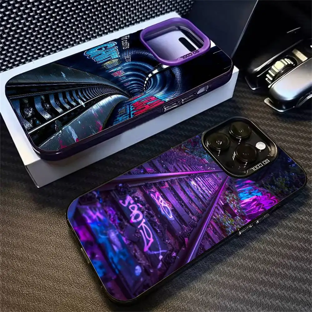 Railway Graffiti Art Phone Case For Gradient Silver Case iPhone 17,16,15,14,12,13,11 Plus,Pro Max,XS