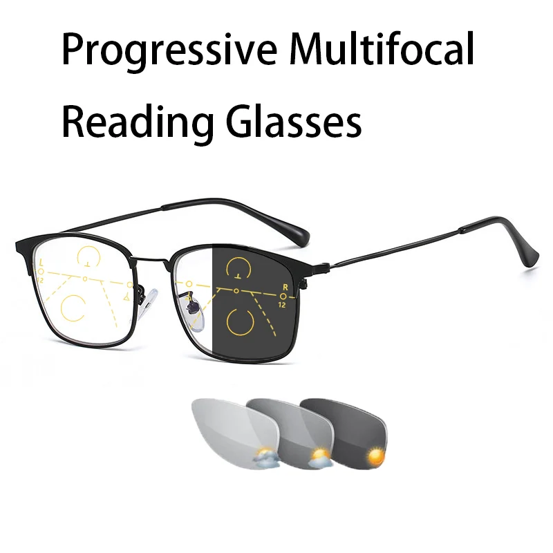 Eyebrow Progressive Multifocal Reading Glasses Men Photochromic UV Protection Hyperopia Glasses Women Ultralight Flexible TR90