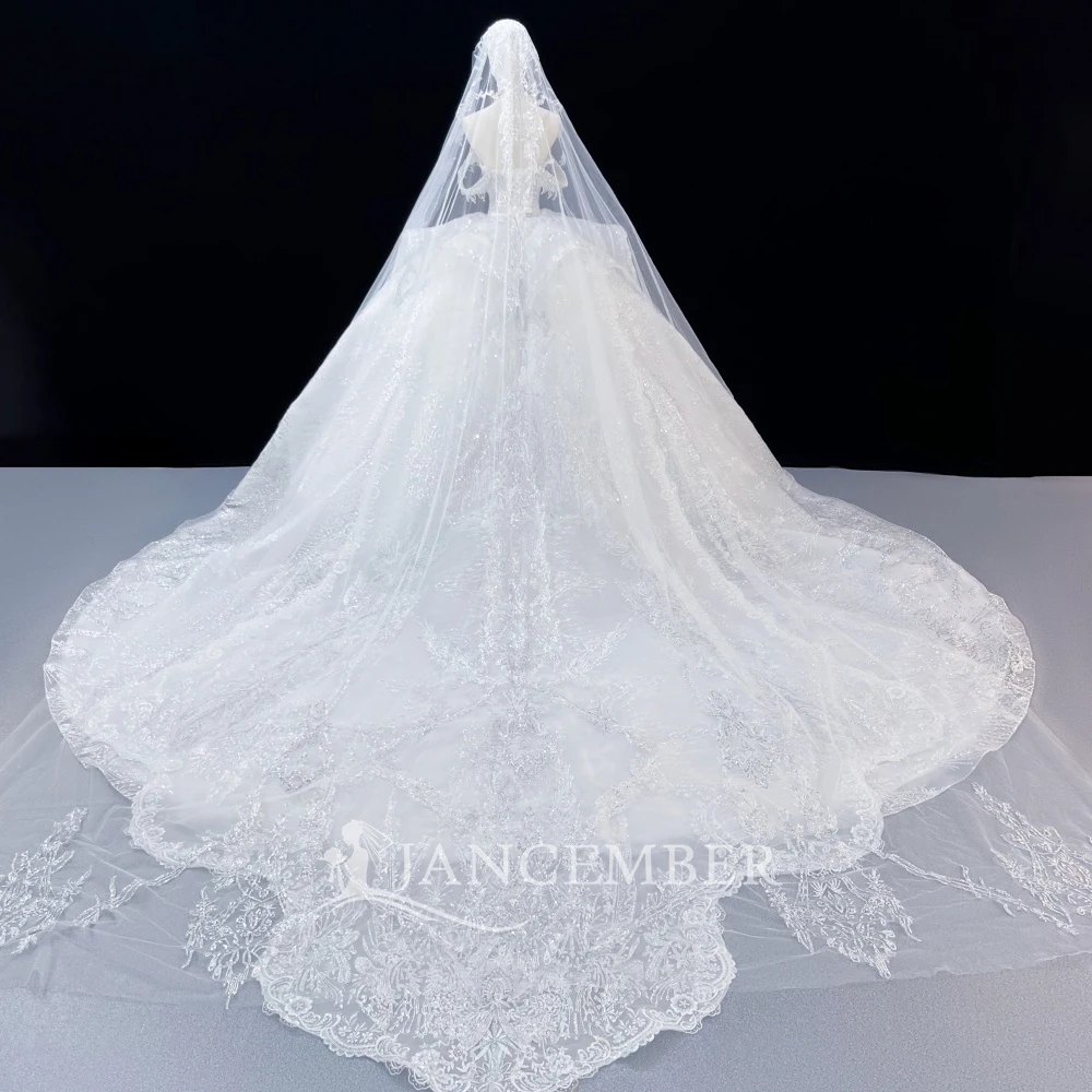 Wedding Dress For Women Beaded Customized Short Sleeve Lace Princess Ball Gown Sequins Bridal Gown Vestidos De Novia