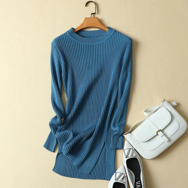 Women's High Elastic Sweater and Pullovers, Buttock Tops, Long, Slim, All Match, Thin, Office Lady, Elegant, Monochromatic