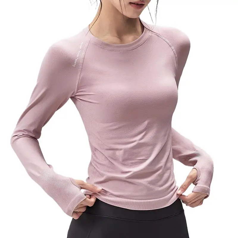Women's Slim Fit Long Sleeve Yoga Top round Neck Elastic Sports Fitness Breathable T-shirt for Autumn Winter Yoga Clothes