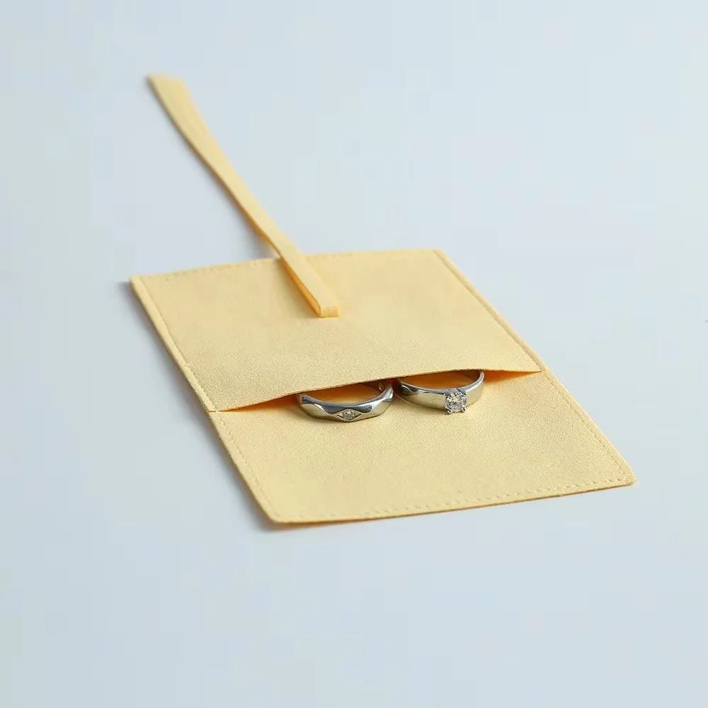 작은 크기 대량 따뜻한 노란색 마이크로 화이버 쥬얼리 반지 귀걸이 봉투 가방 웨딩 소녀 머리핀 기념일 선물 포장 주머니