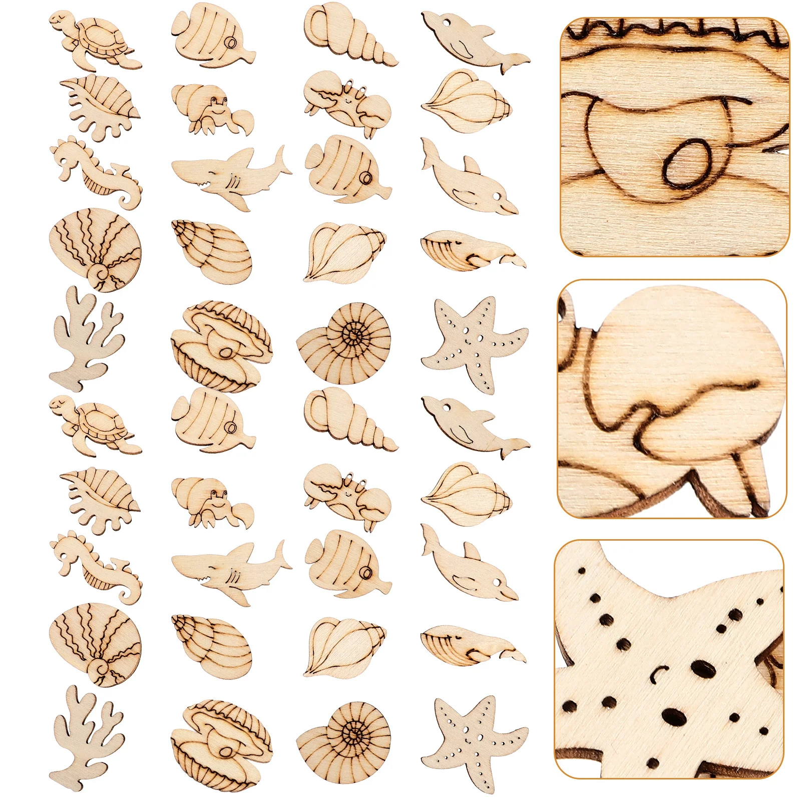 100 Pcs Shell Child DIY Animal Cutouts Wooden Sea Animals Kids Hand-painted Craft Toys