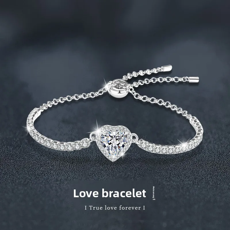 

Elegant S925 Sterling Silver 2ct Moissanite Heart Bracelet - Dainty Jewelry for Women