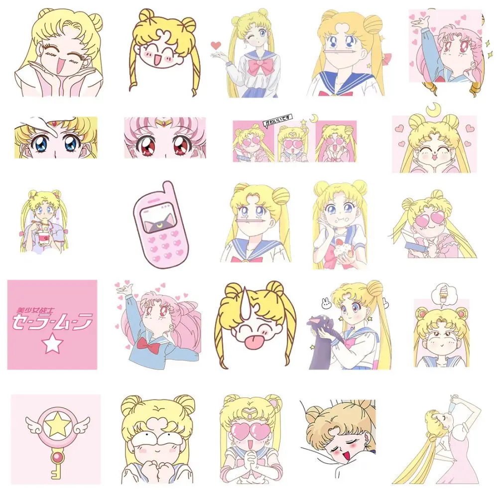 50pcs Cartoon Sailor Moon Stickers Anime Graffiti Sticker DIY Notebook Helmet Guitar Aesthetic Cute Girl Sticker Decal Toy