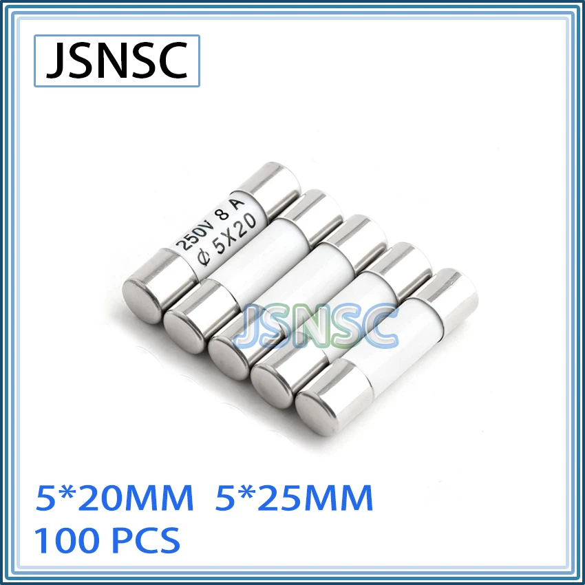 JSNSC Ceramic fuse 100pcs 5*20 5*25 5X20MM 5X25MM 0.5A 1A 2A 3A 4A 5A 6A 8A 10A 13A 15A 16A 20A 250V R054 RO54 R055 RO55