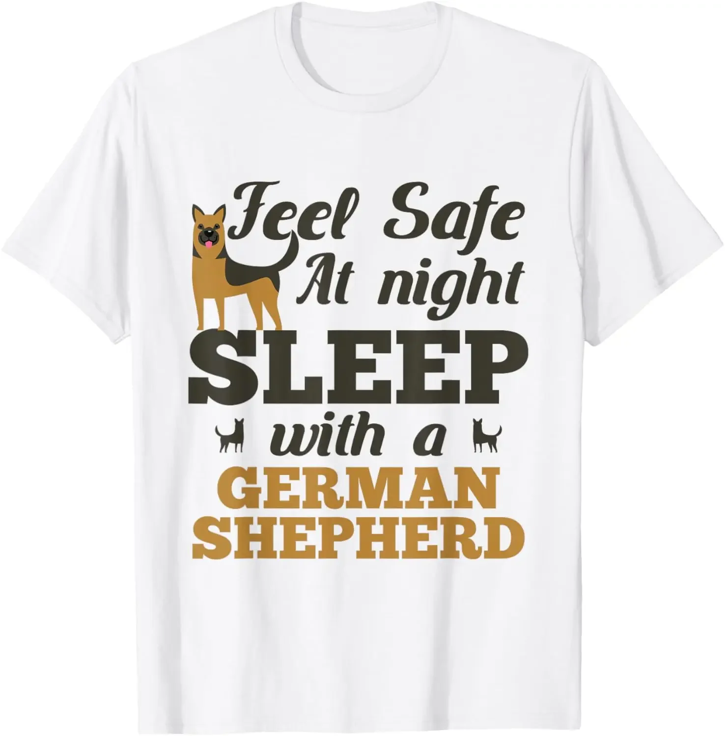

German Shepherd Dog Feel Safe Sleep Graphic T-Shirt Breathable Cotton Crew Neck Tee for Men