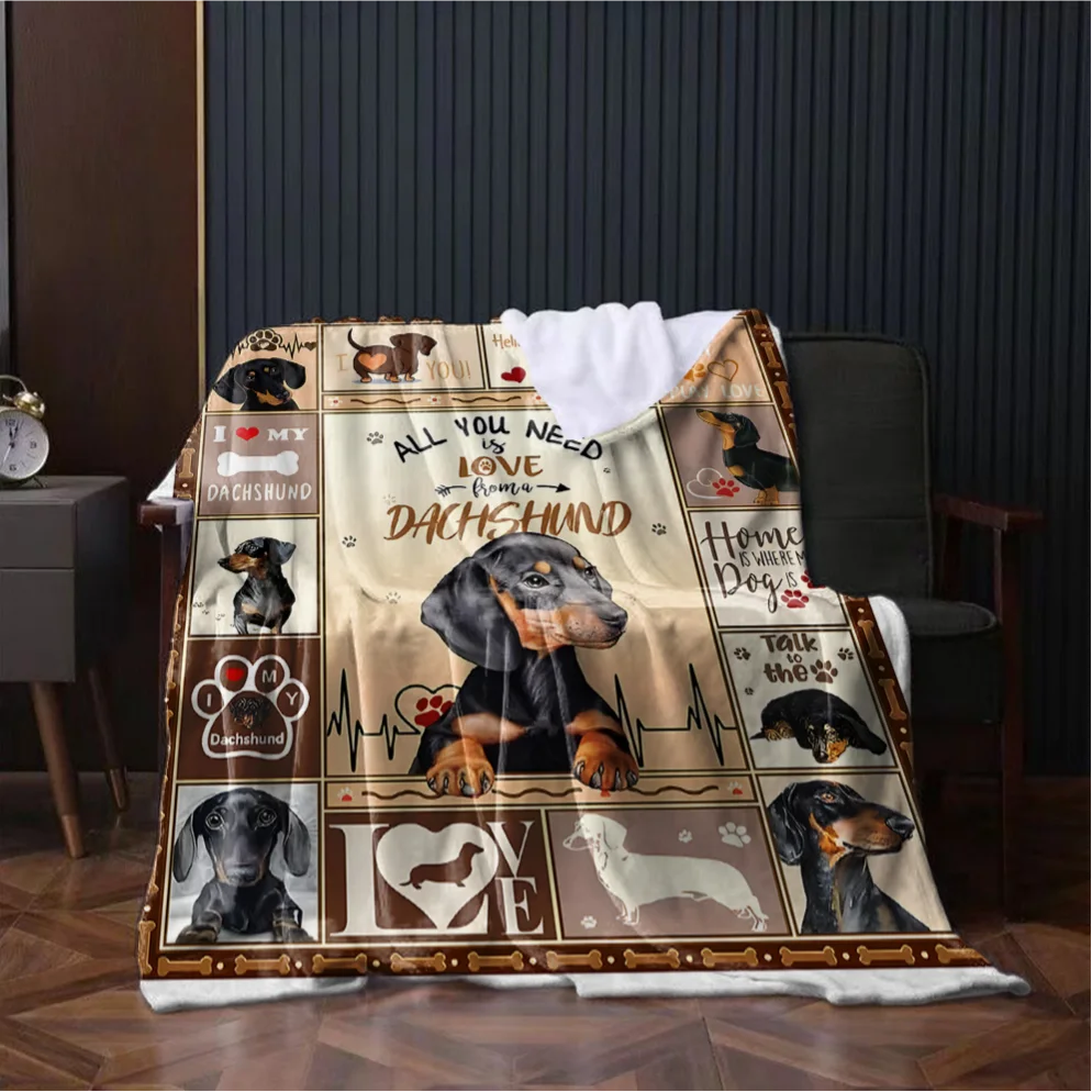Dachshund Wiener Dog Cute Animal Pet Art Pattern Throw Blanket for Sofa Bed Living Room Home Decor