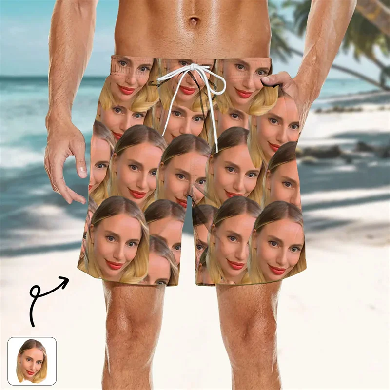 Funny Customize Face Graphic Beach Shorts For Men 3d Printed Swimming Trunks Summer Street Outdoor Sports Surf Board Shorts