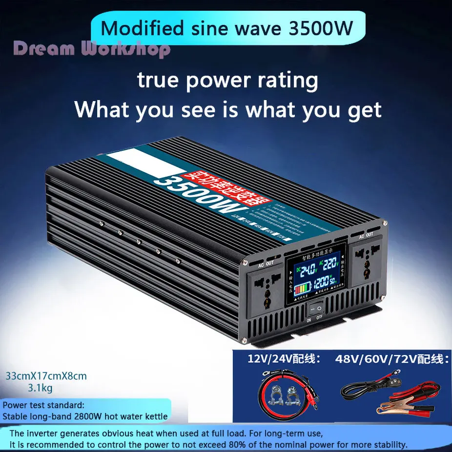 Free shipp Modified sine wave inverter true power non-virtual mark 3500W 4000W DC 12/24/48/60/72V to AC 220V solar car inverter